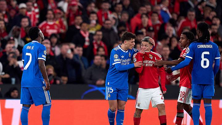 Momento del incidente entre Prestianni y Vinicius Junior, en el juego Benfica vs. Real Madrid. Momento del incidente entre Prestianni y Vinicius Junior, en el juego Benfica vs. Real Madrid.