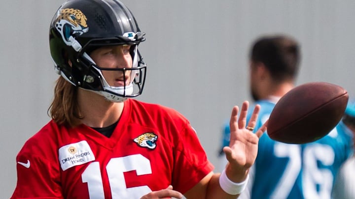 Jacksonville Jaguars quarterback Trevor Lawrence (16) takes a snap during the Jacksonville Jaguars’ mandatory minicamp Tuesday June 10, 2025 at the Miller Electric Center in Jacksonville, Fla. [Doug Engle/Florida Times-Union]