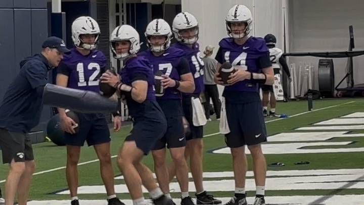 Penn State Nittany Lions quarterback Rocco Becht goes through a throwing drill at practice at Holuba Hall. Penn State Nittany Lions quarterback Rocco Becht goes through a throwing drill at practice at Holuba Hall.