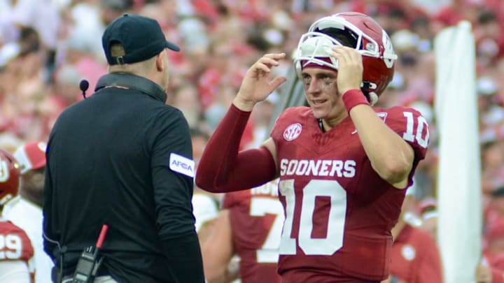 Oklahoma quarterback John Mateer, offensive coordinator Ben Arbuckle