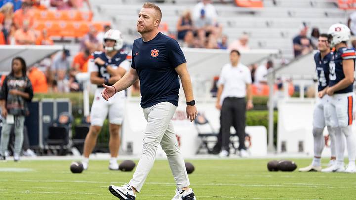 Auburn Tigers head coach Alex Golesh during warm ups before Auburn Tigers take on Florida Gators at Jordan-Hare Stadium in Auburn, Ala. on Saturday, Sept. 19, 2026. Auburn Tigers head coach Alex Golesh during warm ups before Auburn Tigers take on Florida Gators at Jordan-Hare Stadium in Auburn, Ala. on Saturday, Sept. 19, 2026.