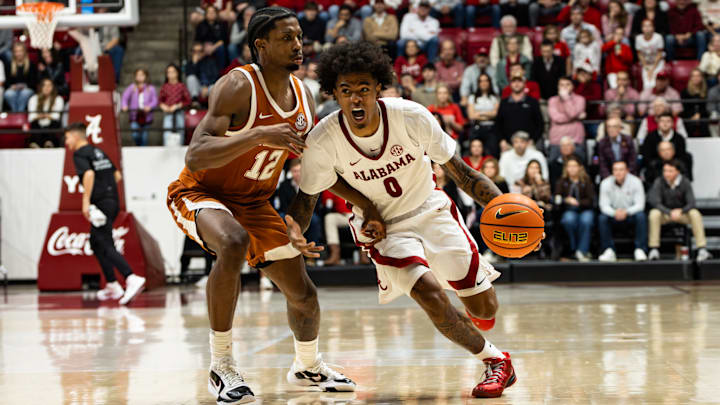 Alabama guard Labaron Philon Jr fights through a defender in the second half of the game against Texas on Jan. 10, 2026.