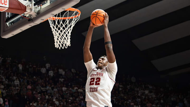 Alabama forward Aiden Sherrell dunks the ball in the second half of the game against Arkansas on Feb. 18, 2026. Alabama forward Aiden Sherrell dunks the ball in the second half of the game against Arkansas on Feb. 18, 2026.