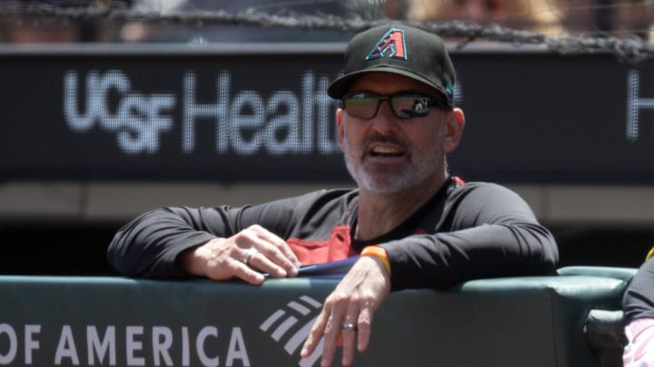 May 14, 2025; San Francisco, California, USA; Arizona Diamondbacks manager Torey Lovullo watches his team take on the San Francisco Giants during the second inning at Oracle Park. Mandatory Credit: D. Ross Cameron-Imagn Images May 14, 2025; San Francisco, California, USA; Arizona Diamondbacks manager Torey Lovullo watches his team take on the San Francisco Giants during the second inning at Oracle Park. Mandatory Credit: D. Ross Cameron-Imagn Images