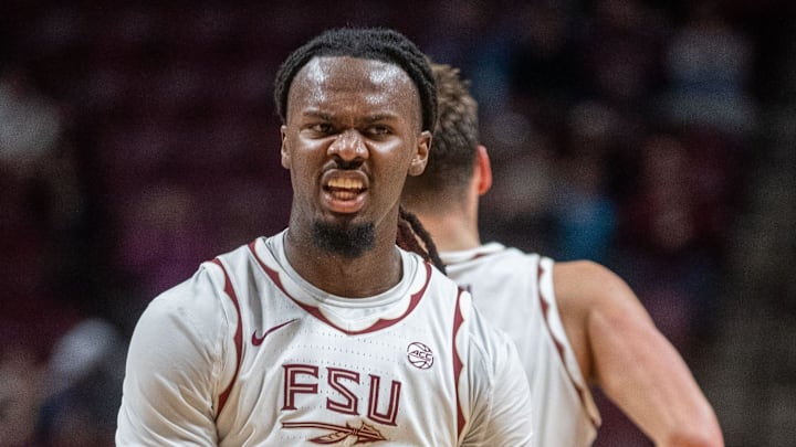 Florida State Seminoles guard Robert McCray V. (6) celebrates a three-point shot. The Duke Blue Devils defeated the Florida State Seminoles 91-87 at the Tucker Civic Center on Saturday, Jan. 3, 2026. Florida State Seminoles guard Robert McCray V. (6) celebrates a three-point shot. The Duke Blue Devils defeated the Florida State Seminoles 91-87 at the Tucker Civic Center on Saturday, Jan. 3, 2026.