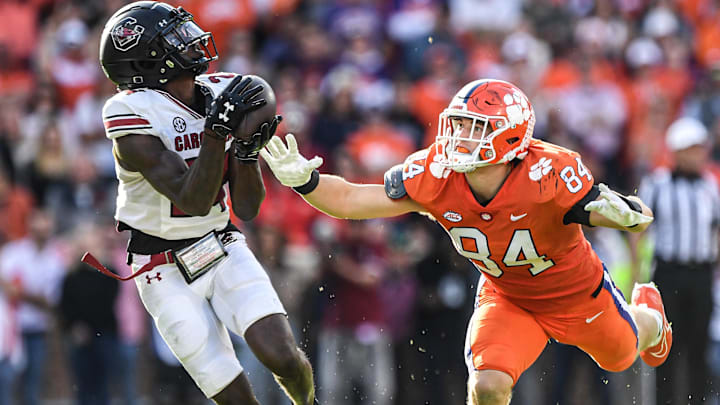 South Carolina football defensive back Marcellas Dial with an interception against Clemson