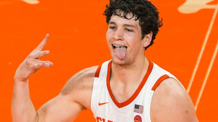 Clemson sophomore forward PJ Hall (24) reacts after making a three-point shot against Wake Forest during the second half at Littlejohn Coliseum Friday, December 2, 2022.

Clemson Basketball Vs Wake Forest University Acc

Syndication The Greenville News