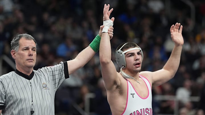PJ Duke, pictured at the 2025 New York state wrestling championships, won his first world title at the U20 World Championships in Bulgaria.