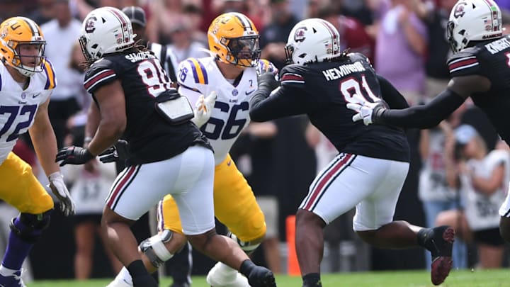 Louisiana State University offensive lineman Will Campbell (66) blocks during the first quarter at Williams-Brice Stadium in Columbia, S.C. Saturday, September 14, 2024. Louisiana State University offensive lineman Will Campbell (66) blocks during the first quarter at Williams-Brice Stadium in Columbia, S.C. Saturday, September 14, 2024.