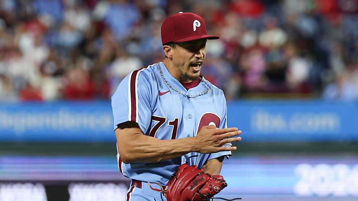 Sep 24, 2026; Philadelphia, Pennsylvania, USA; Philadelphia Phillies pitcher Alex McFarlane (71) reacts after a strike out to end the seventh inning against the Milwaukee Brewers at Citizens Bank Park. Mandatory Credit: Bill Streicher-Imagn Images Sep 24, 2026; Philadelphia, Pennsylvania, USA; Philadelphia Phillies pitcher Alex McFarlane (71) reacts after a strike out to end the seventh inning against the Milwaukee Brewers at Citizens Bank Park. Mandatory Credit: Bill Streicher-Imagn Images