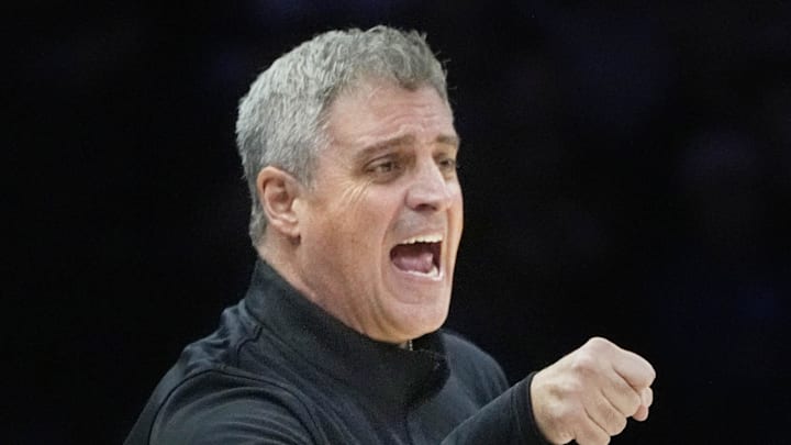 Dec 19, 2025; Minneapolis, Minnesota, USA; Minnesota Timberwolves assistant coach Micah Nori directs his team after the head coach was ejected as they play the Oklahoma City Thunder in the first quarter at Target Center. Mandatory Credit: Bruce Kluckhohn-Imagn Images