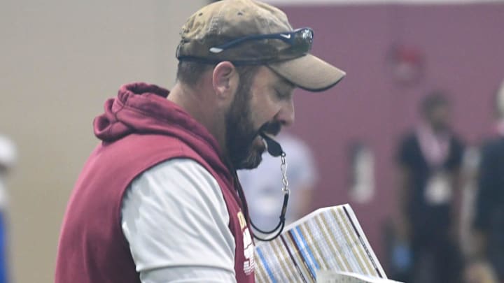 Florida State football players take part in drills during an FSU spring football practice of the 2023 season on Thursday, April 13, 2023.

John Papuchis