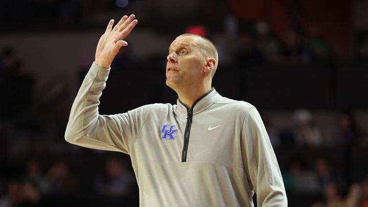 Kentucky head coach Mark Pope reacts during the first half of a NCAA mens basketball game at Steven C. O'Connell Center Exactek arena in Gainesville, FL on Saturday, February 14, 2026. [Alan Youngblood/Gainesville Sun]