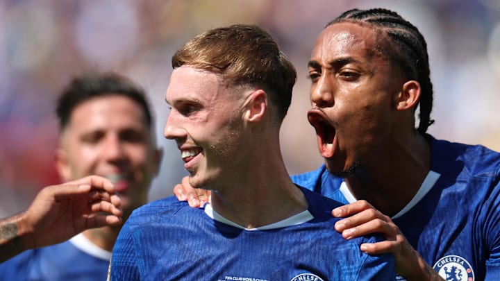Cole Palmer (middle) scored two of Chelsea's opening goals as the Blues crowned themselves Club World Cup champions.
