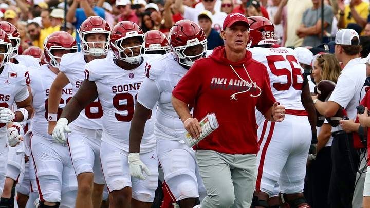 Oklahoma coach Brent Venables runs onto the field before facing Michigan. Oklahoma coach Brent Venables runs onto the field before facing Michigan.