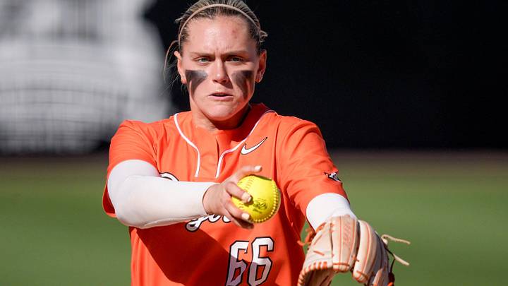 Oklahoma State starting pitcher Ruby Meylan. Oklahoma State starting pitcher Ruby Meylan.