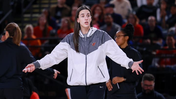 May 28, 2025; Washington, District of Columbia, USA; Indiana Fever guard Caitlin Clark reacts to a call in the second half against the Washington Mystics at Entertainment & Sports Arena. Mandatory Credit: Emily Faith Morgan-Imagn Images May 28, 2025; Washington, District of Columbia, USA; Indiana Fever guard Caitlin Clark reacts to a call in the second half against the Washington Mystics at Entertainment & Sports Arena. Mandatory Credit: Emily Faith Morgan-Imagn Images