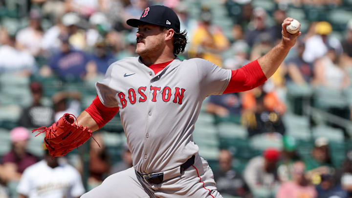 Sep 10, 2025; West Sacramento, California, USA; Boston Red Sox starting pitcher Payton Tolle (70) throws a pitch against the Athletics during the first inning at Sutter Health Park. Mandatory Credit: Dennis Lee-Imagn Images