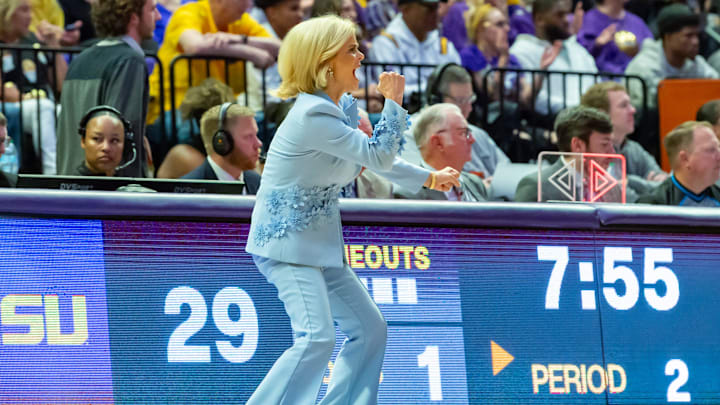 Tigers Head Coach Kim Mulkey as LSU Tigers take on San Diego State in the first round of the NCAA Womens Basketball Tournament in Baton Rouge, LA. March 22, 2025. Tigers Head Coach Kim Mulkey as LSU Tigers take on San Diego State in the first round of the NCAA Womens Basketball Tournament in Baton Rouge, LA. March 22, 2025.