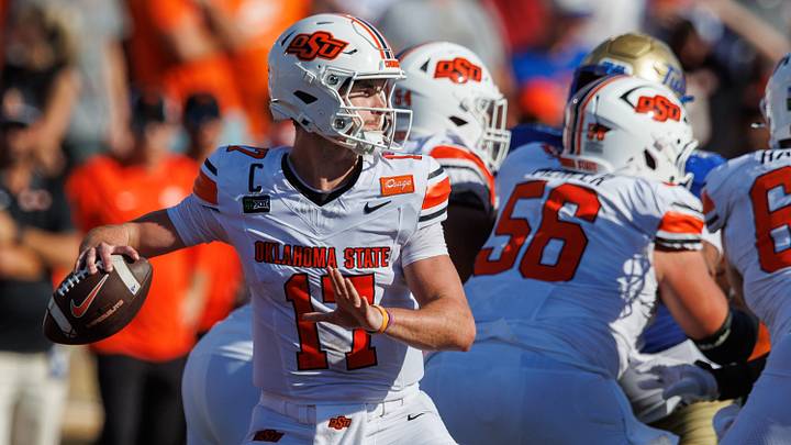 Oklahoma State Cowboys quarterback Drew Mestemaker. Oklahoma State Cowboys quarterback Drew Mestemaker.