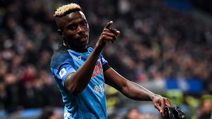 Victor Osimhen of SSC Napoli celebrates after scoring a goal...