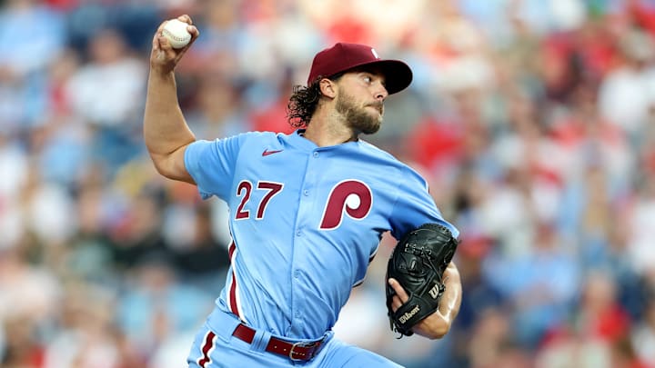 Philadelphia Phillies veteran right-hander Aaron Nola passed Cole Hamels on Thursday for third on the team's all-time strikeout list.