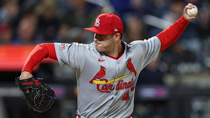 Apr 17, 2025; New York City, New York, USA; St. Louis Cardinals relief pitcher John King (47) delivers a pitch during the eighth inning against the New York Mets at Citi Field. Mandatory Credit: Vincent Carchietta-Imagn Images Apr 17, 2025; New York City, New York, USA; St. Louis Cardinals relief pitcher John King (47) delivers a pitch during the eighth inning against the New York Mets at Citi Field. Mandatory Credit: Vincent Carchietta-Imagn Images