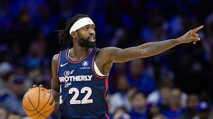Dec 20, 2023; Philadelphia, Pennsylvania, USA; Philadelphia 76ers guard Patrick Beverley (22) dribbles up court against the Minnesota Timberwolves during the third quarter at Wells Fargo Center. Mandatory Credit: Bill Streicher-Imagn Images