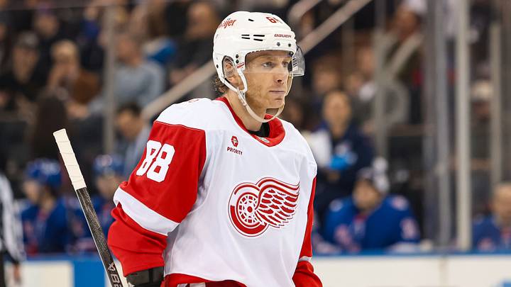 Apr 4, 2026; New York, New York, USA; Detroit Red Wings right wing Patrick Kane (88) skates against the New York Rangers during the first period at Madison Square Garden. Mandatory Credit: Danny Wild-Imagn Images