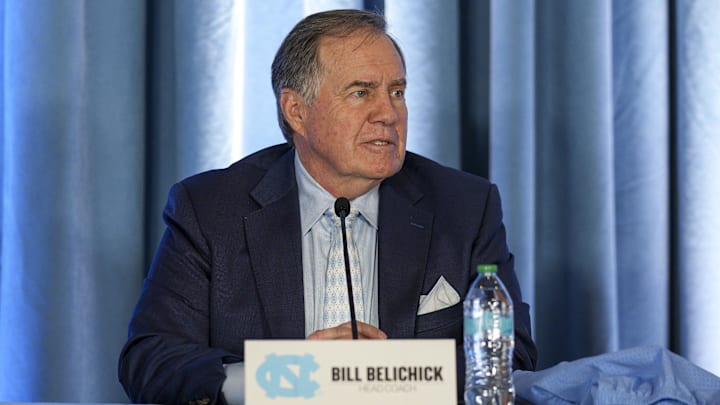 Dec 12, 2024; Chapel Hill, NC, USA;   North Carolina Tar Heels new head coach Bill Belichick speaks to those attending his hiring announcement  at Loudermilk Center for Excellence. Mandatory Credit: Jim Dedmon-Imagn Images