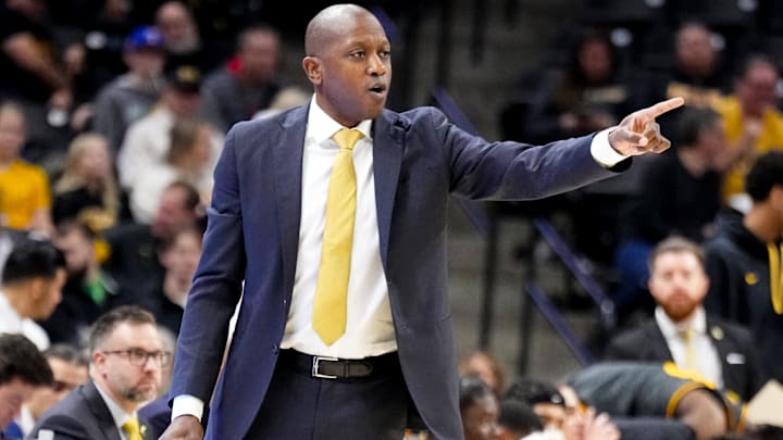 Dec 14, 2024; Columbia, Missouri, USA; Missouri Tigers head coach Dennis Gates reacts to play against the LIU Sharks during the first half at Mizzou Arena. Mandatory Credit: Denny Medley-Imagn Images