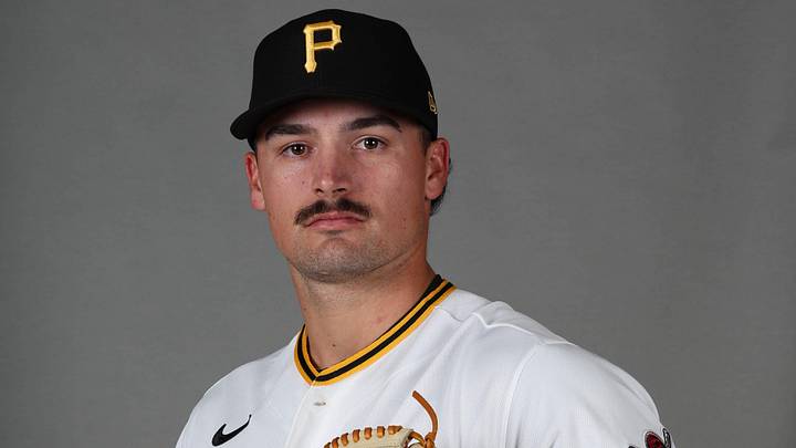 Feb 18, 2026; Bradenton, FL, USA; Pittsburgh Pirates pitcher Khristian Curtis (96) poses for a photo during media day at Pirate City. Mandatory Credit: Kim Klement Neitzel-Imagn Images