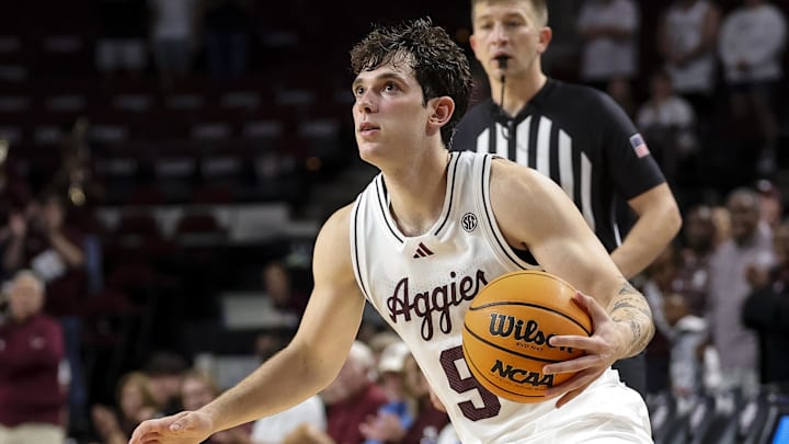 Texas A&M Aggies guard Ruben Dominguez dribbles the ball during the second half against the Montana Grizzlies at Reed Arena.