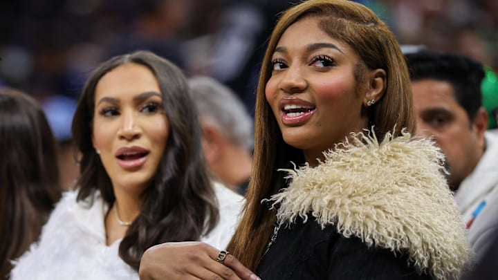 Chicago Sky forward Angel Reese (5) looks on during a NBA game between the Orlando Magic and Boston Celtics at Kia Center.