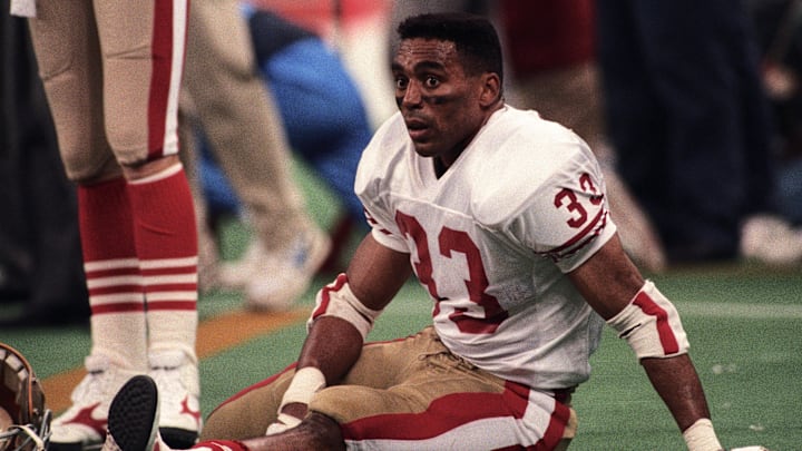 San Francisco 49ers running back Roger Craig (33) on the field prior to Super Bowl XXIV against the Denver Broncos at the Superdome. The 49ers defeated the Broncos 55-10. 