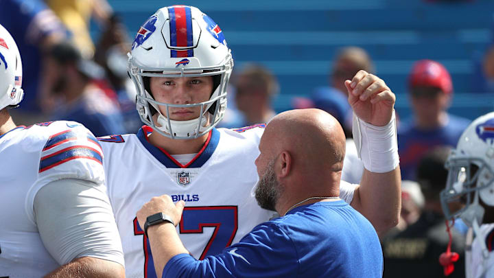 Bills rookie quarterback Josh Allen is greeted by offensive coordinator Brian Daboll Bills rookie quarterback Josh Allen is greeted by offensive coordinator Brian Daboll