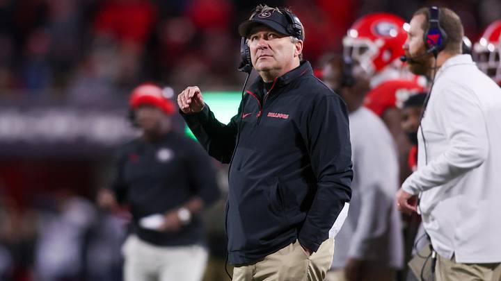 Nov 29, 2024; Athens, Georgia, USA; Georgia Bulldogs head coach Kirby Smart on the sideline against the Georgia Tech Yellow Jackets in the third quarter at Sanford Stadium. Mandatory Credit: Brett Davis-Imagn Images

