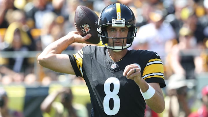 Sep 14, 2025; Pittsburgh, Pennsylvania, USA; Pittsburgh Steelers quarterback Aaron Rodgers (8) passes against the Seattle Seahawks at Acrisure Stadium. Mandatory Credit: Charles LeClaire-Imagn Images Sep 14, 2025; Pittsburgh, Pennsylvania, USA; Pittsburgh Steelers quarterback Aaron Rodgers (8) passes against the Seattle Seahawks at Acrisure Stadium. Mandatory Credit: Charles LeClaire-Imagn Images