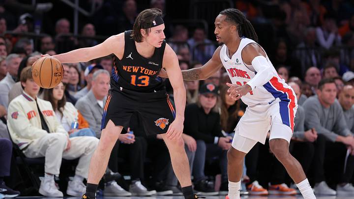 Oct 27, 2026; New York, New York, USA; New York Knicks guard Tyler Kolek (13) controls the ball. Mandatory Credit: Brad Penner-Imagn Images
