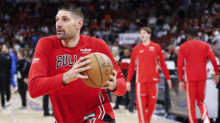Jan 10, 2026; Chicago, Illinois, USA; Chicago Bulls center Nikola Vucevic (9) warms up before an NBA game against the Dallas Mavericks at United Center. Mandatory Credit: Kamil Krzaczynski-Imagn Images Jan 10, 2026; Chicago, Illinois, USA; Chicago Bulls center Nikola Vucevic (9) warms up before an NBA game against the Dallas Mavericks at United Center. Mandatory Credit: Kamil Krzaczynski-Imagn Images