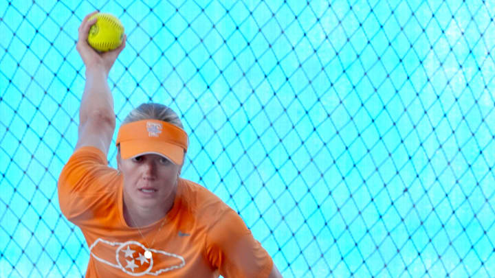 Tennessee's Karlyn Pickens exited Tuesday's game holding her pitching arm. Tennessee's Karlyn Pickens exited Tuesday's game holding her pitching arm.