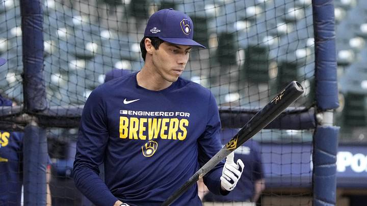 Oct 11, 2026; Milwaukee, Wisconsin, USA; Milwaukee Brewers designated hitter Christian Yelich (22) takes batting practice prior to game one of the NLCS for the 2026 MLB Playoffs at American Family Field. Mandatory Credit: Michael McLoone-Imagn Images Oct 11, 2026; Milwaukee, Wisconsin, USA; Milwaukee Brewers designated hitter Christian Yelich (22) takes batting practice prior to game one of the NLCS for the 2026 MLB Playoffs at American Family Field. Mandatory Credit: Michael McLoone-Imagn Images