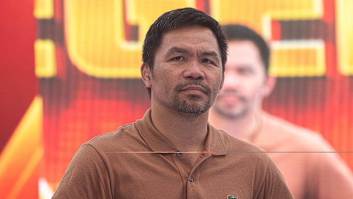 Manny Pacquiao, a Filipino boxer seen during a press conference on July 21, 2023.