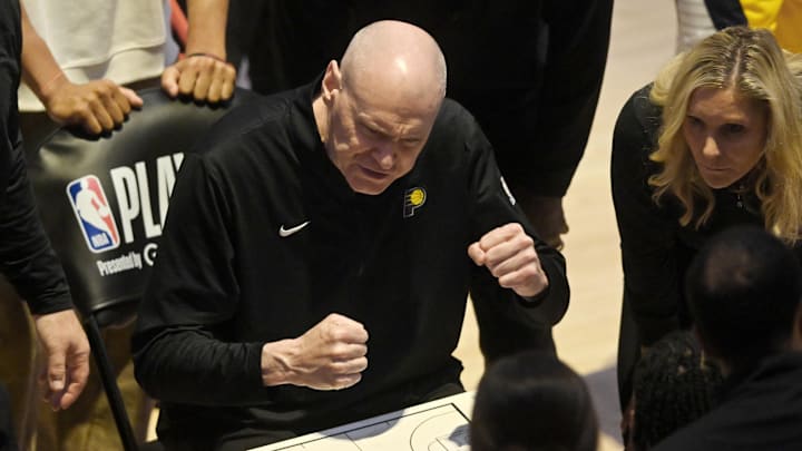 Indiana Pacers head coach Rick Carlisle reacts during a timeout against the Cleveland Cavaliers