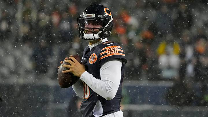 Jan 10, 2026; Chicago, IL, USA; Chicago Bears quarterback Caleb Williams (18) warms up prior to an NFC Wild Card Round game against the Green Bay Packers at Soldier Field. Mandatory Credit: David Banks-Imagn Images