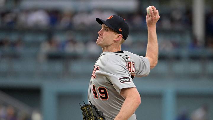 Mar 27, 2025; Los Angeles, California, USA; Detroit Tigers pitcher John Brebbia (49) throws a pitch against the Los Angeles Dodgers during the sixth inning at Dodger Stadium. Mandatory Credit: Jayne Kamin-Oncea-Imagn Images Mar 27, 2025; Los Angeles, California, USA; Detroit Tigers pitcher John Brebbia (49) throws a pitch against the Los Angeles Dodgers during the sixth inning at Dodger Stadium. Mandatory Credit: Jayne Kamin-Oncea-Imagn Images