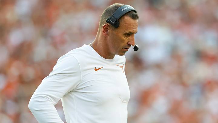 Texas Longhorns head coach Steve Sarkisian reacts during the second half against the Oklahoma Sooners at the Cotton Bowl. Texas Longhorns head coach Steve Sarkisian reacts during the second half against the Oklahoma Sooners at the Cotton Bowl.