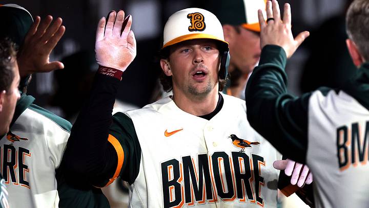 May 8, 2026; Baltimore, Maryland, USA; Baltimore Orioles catcher Adley Rutschman (35) celebrates after hitting a home run during the sixth inning against the Athletics at Oriole Park at Camden Yards. Mandatory Credit: Daniel Kucin Jr.-Imagn Images