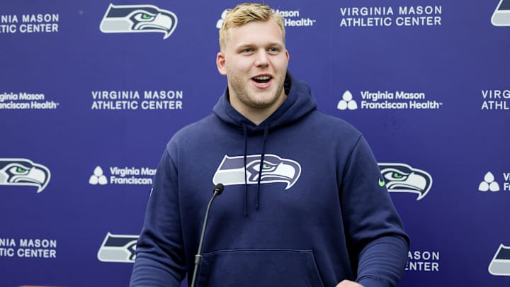 Seattle Seahawks defensive tackle Rylie Mills speaks during a news conference after the NFL football team's rookie minicamp, Friday, May 2, 2025, in Renton, Wash. Seattle Seahawks defensive tackle Rylie Mills speaks during a news conference after the NFL football team's rookie minicamp, Friday, May 2, 2025, in Renton, Wash.