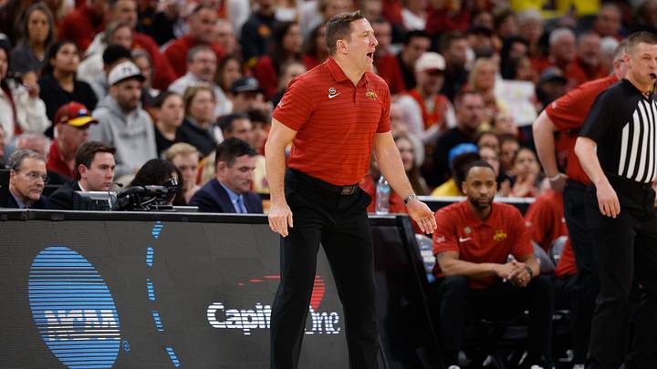 Mar 27, 2026; Chicago, IL, USA; Iowa State Cyclones head coach T.J. Otzelberger reacts in the first half against the Tennessee Volunteers during a Sweet Sixteen game of the Midwest Regional of the men's 2026 NCAA Tournament at United Center. Mar 27, 2026; Chicago, IL, USA; Iowa State Cyclones head coach T.J. Otzelberger reacts in the first half against the Tennessee Volunteers during a Sweet Sixteen game of the Midwest Regional of the men's 2026 NCAA Tournament at United Center.